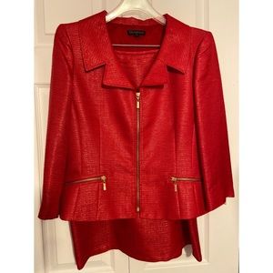 Tahari Red with Gold Zippers Blazer and Skirt